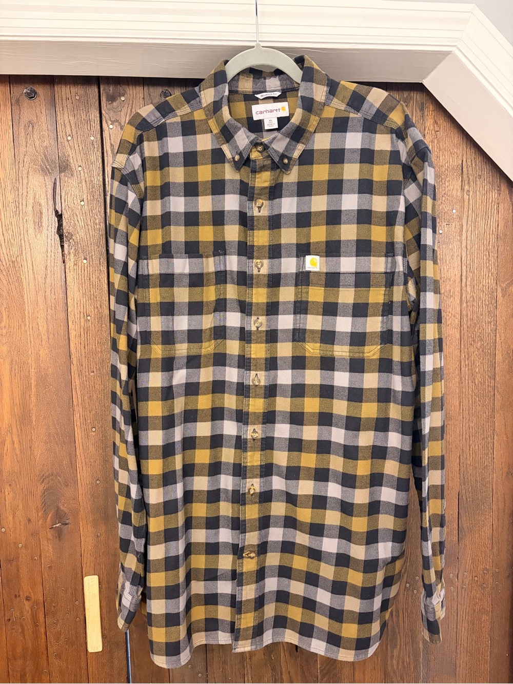 Carhartt Men’s Mustard & Gray Plaid Button-Down Flannel